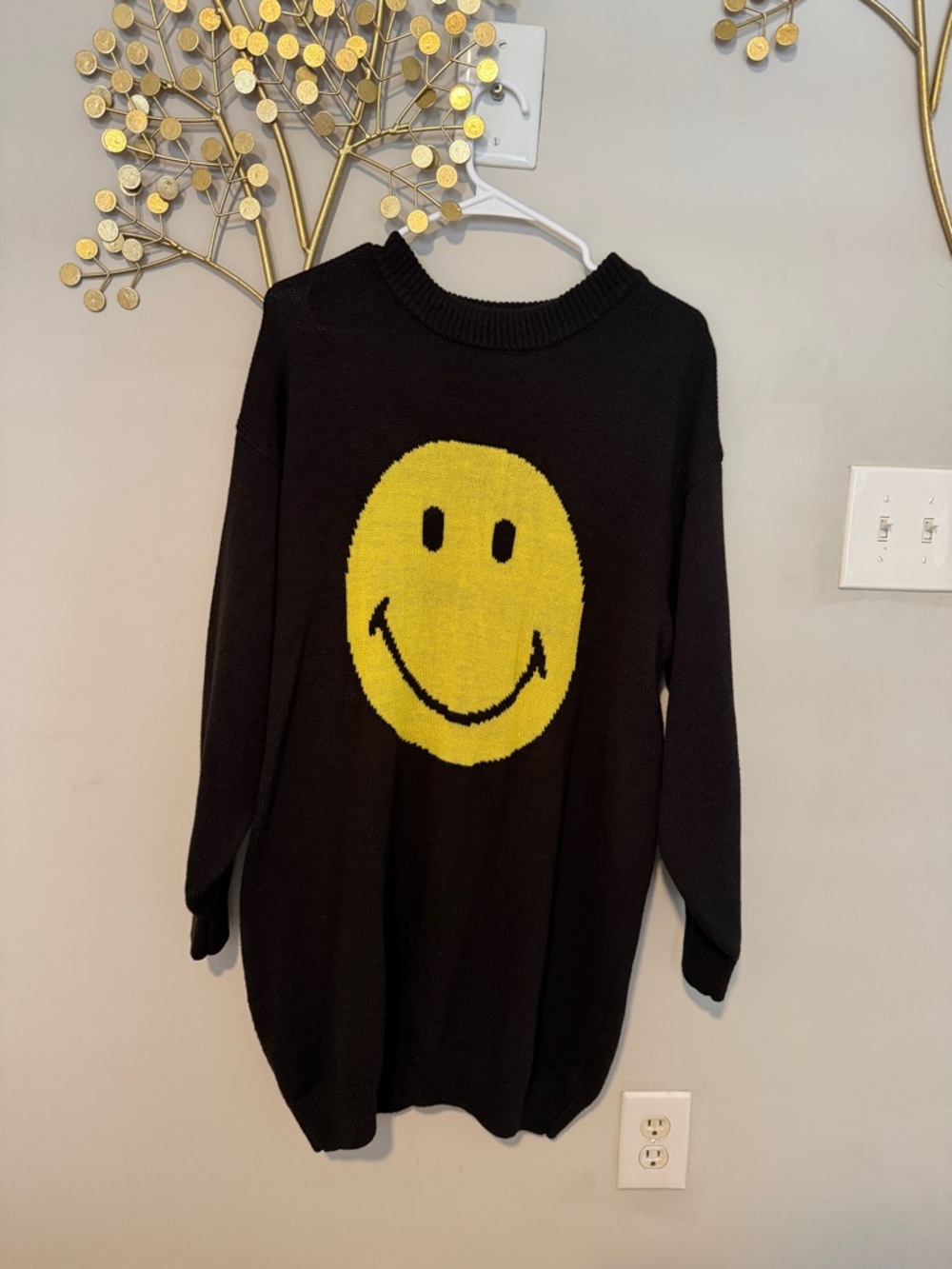 Black Sweater Dress with Yellow Smiley Face/ H&M